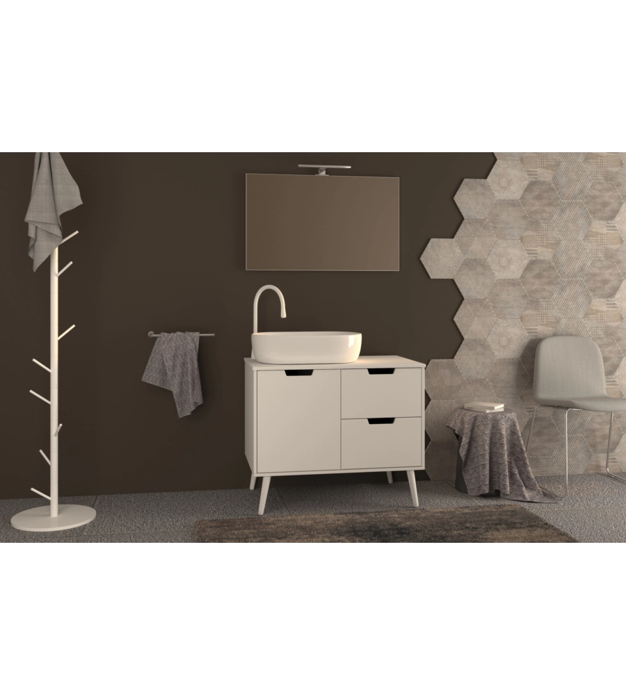 Mobile bagno "madrid" bianco con specchio e lavello, 90x55x75 cm